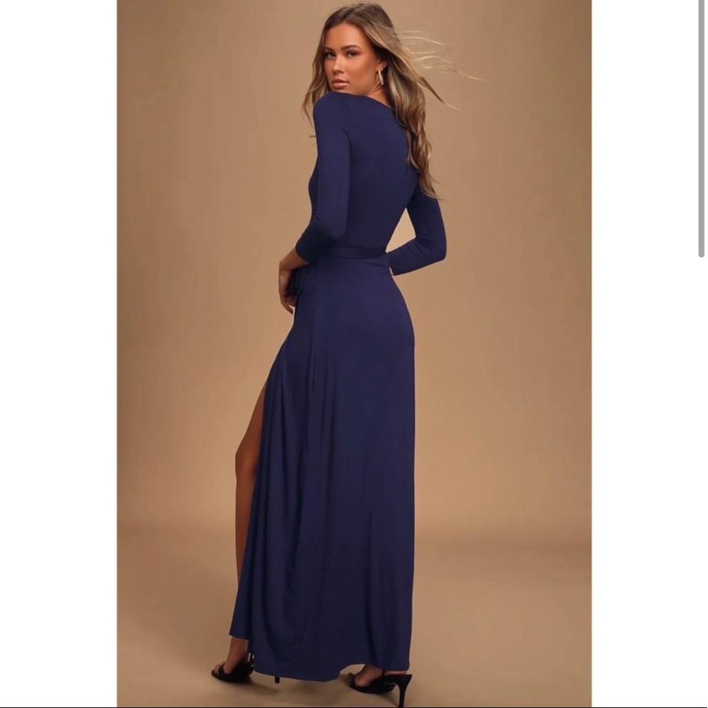 Lulu’s Navy Blue Wrap Maxi Dress Size S - Picture 2 of 12